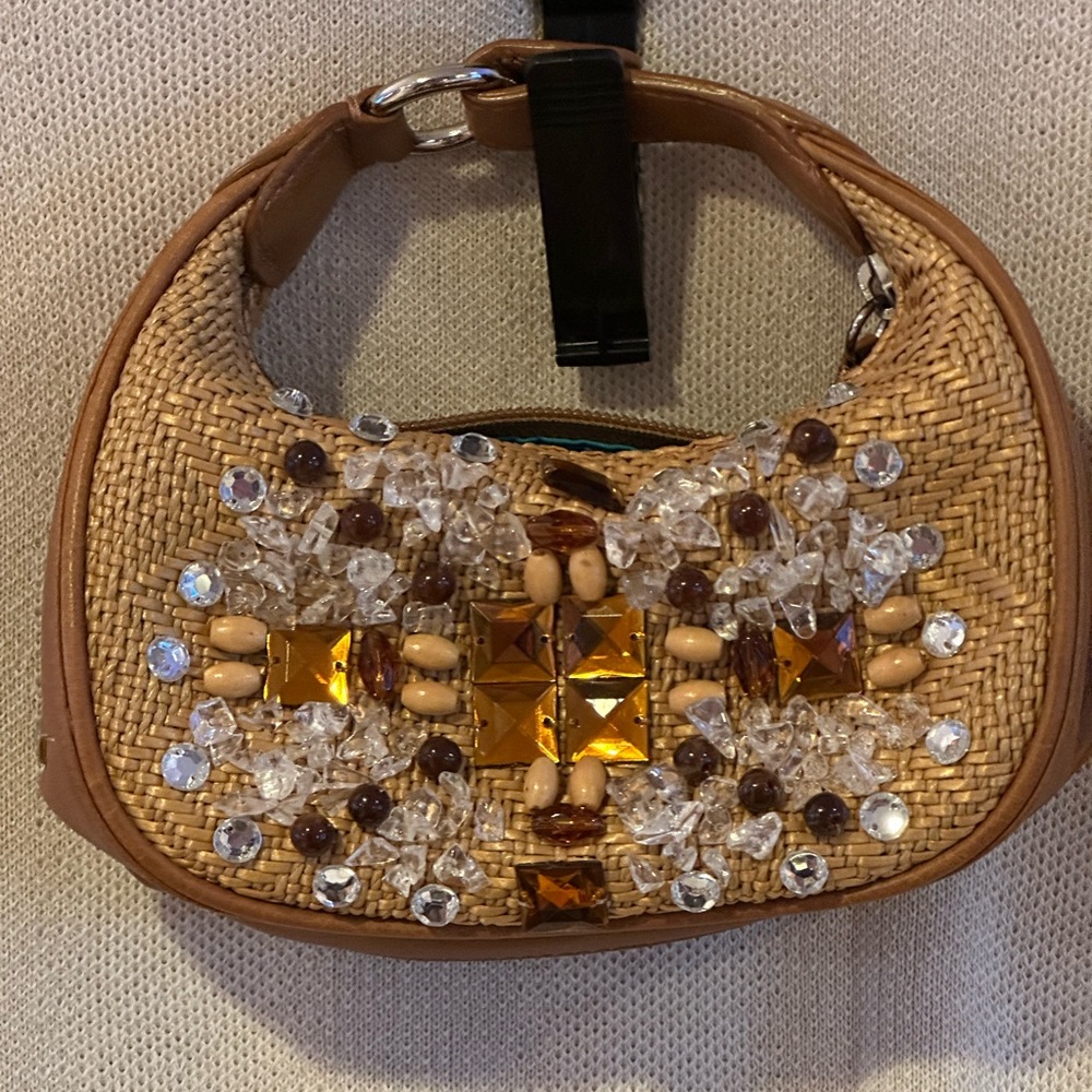 Cole Haan Gemstone Embellished Raffia Mini Bag RARE